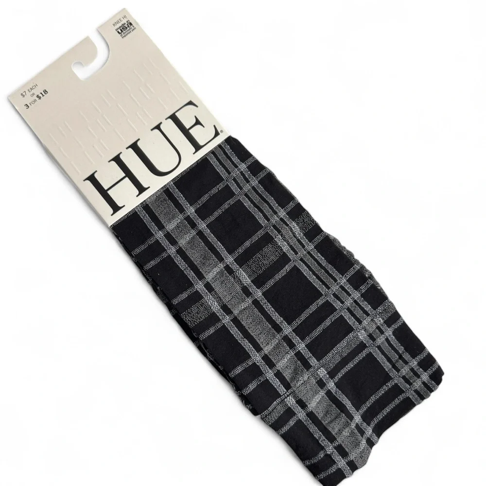Hue Black Gray Plaid Knee High Socks Womens One Size Fits Most‎